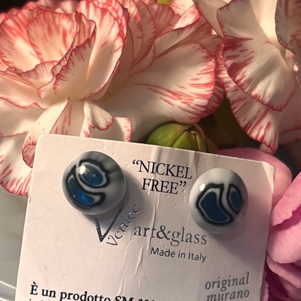 Venice Art & Glass Blue and White Earrings